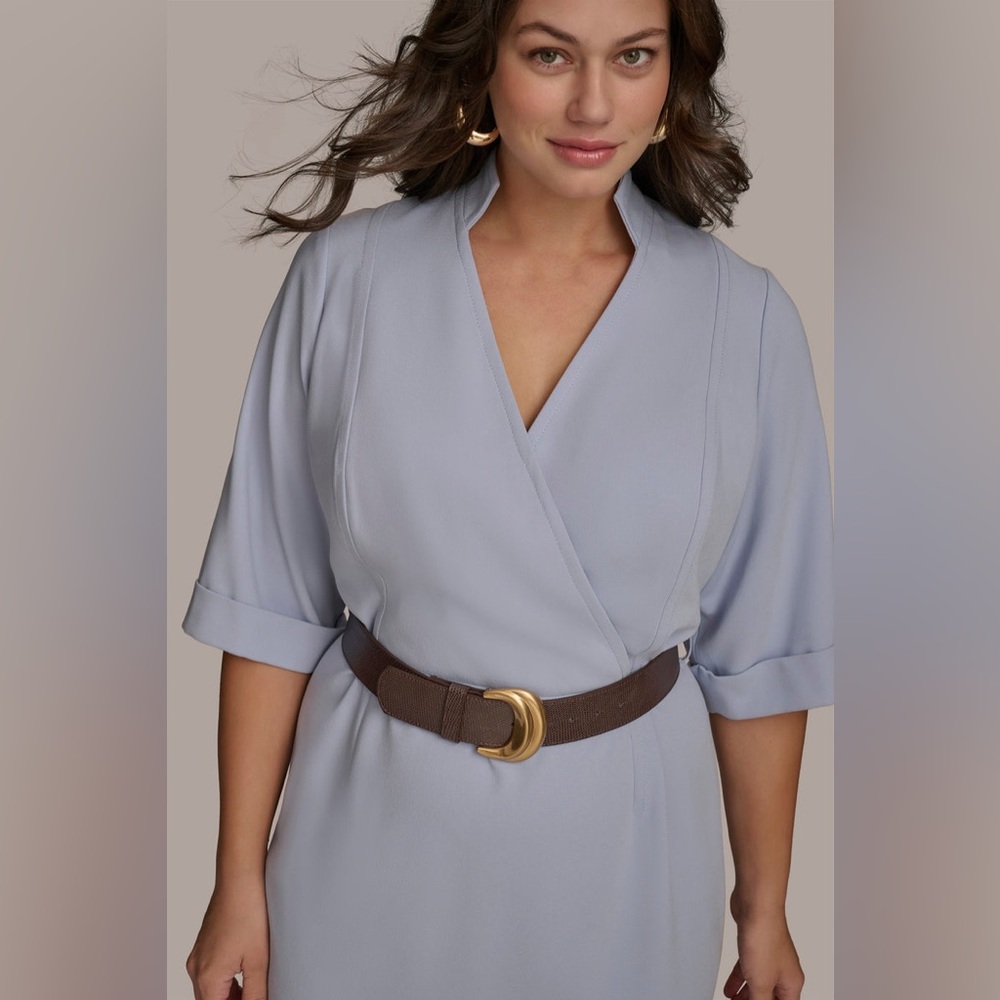 NWT DONNA KARAN NEW YORK PLUS SIZE ELBOW SLEEVE SHEATH DRESS COLOR GLACIAL BLUE - Picture 5 of 11